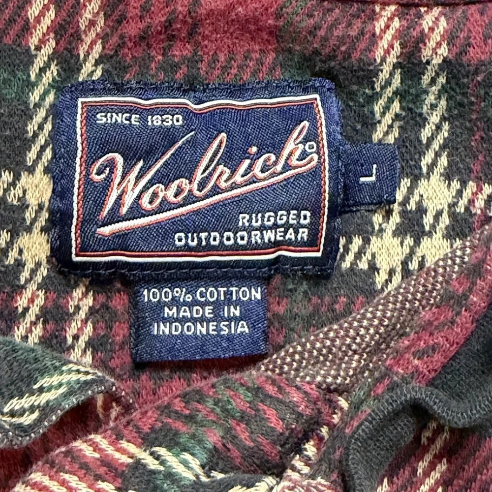 Vintage Woolrich Sweater‎ Mens Large Red Plaid Flannel Henley Rugged Outdoorwear